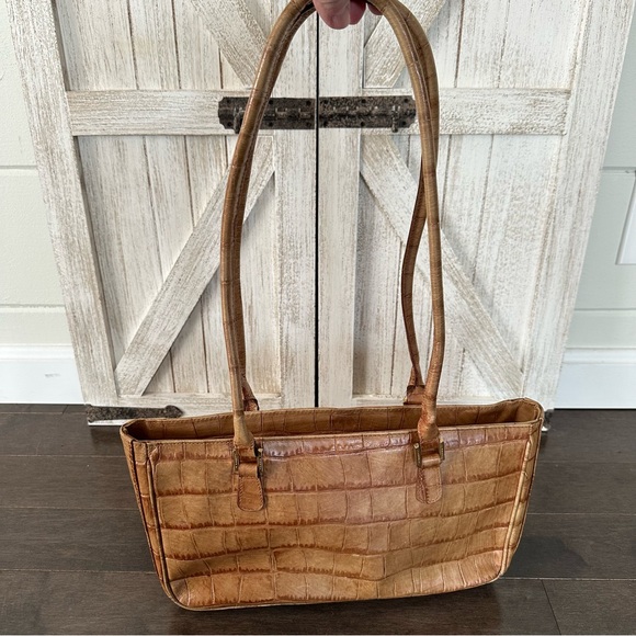 i santi Vintage Alligator Shoulder Bag Tan Made in Italy Gold Accents - Picture 2 of 11